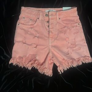 Zara Pink High-Waisted Jean Shorts with Distressed Finish